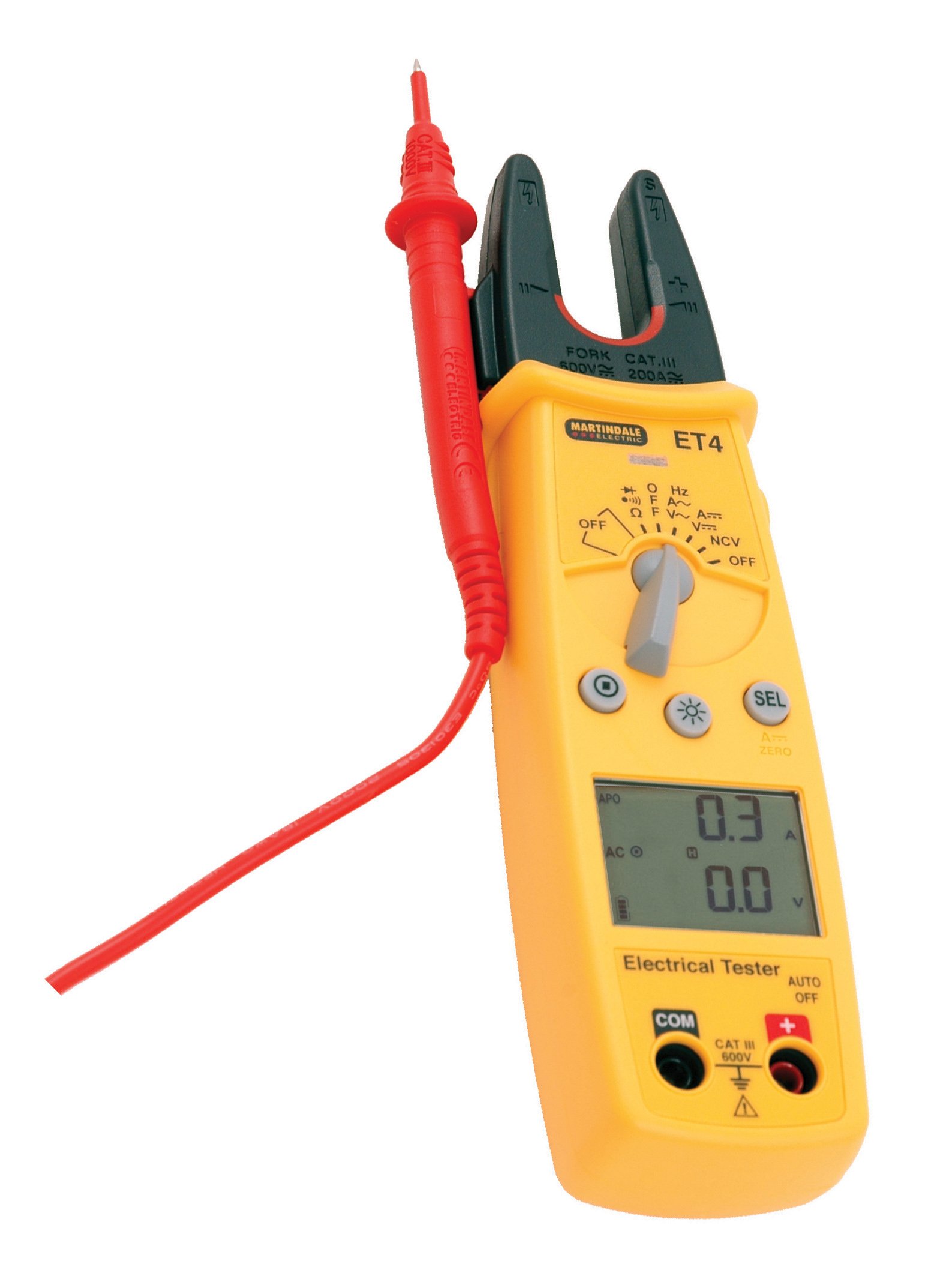 Martindale ET4 AC/DC Dual Display Electrical Tester for Voltage/Current/Resistance and Continuity Yellow