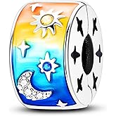 NUJIFFY 925 Sterling Silver Charms Beads for Bracelets & Necklaces, Rainbow Circle Shaped Cute Colorful Star Moon Charm Birthday Gifts Jewelry for Women Men