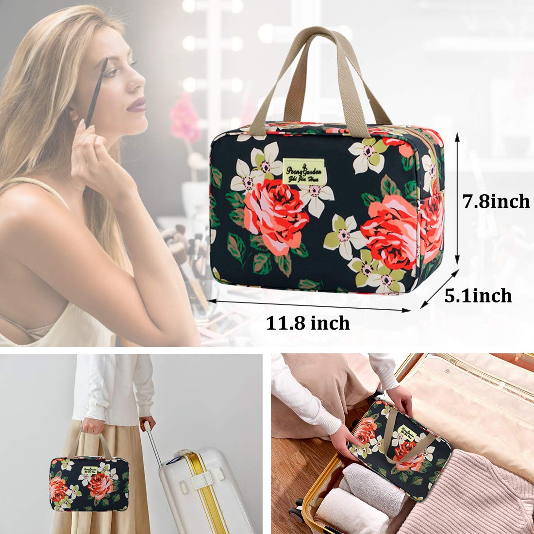 Toiletry Bag for Women Cosmetic Travel Bag Floral Cosmetic Case Large Travel Toiletry Bag for Girls Make Up Bag Navy Blue Brush Bags Reusable Toiletry Bag : Beauty