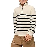 Haloumoning Boys Striped Quarter Zip Sweater Kids Fashion Long Sleeve Knit Pullover Sweaters Tops 5-14 Years