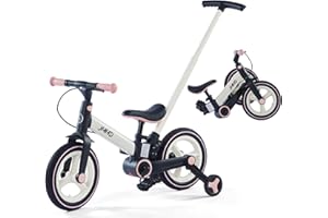 JMMD Toddler Bike with Push Handle for Kids 18-60 Months, 6 in 1 Push Bike with Training Wheels & Pedals, Balance Bike for Boys and Girls with Brakes & Kickstand