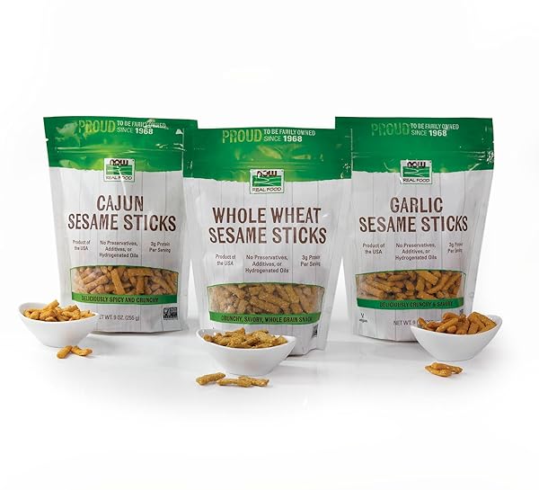 NOW FOODS, WHOLE WHEAT SESAME STICKS, PRODUCT OF THE USA, NO PRESERVATIVES, ADDITIVES OR HYDROGENATED OILS, CERTIFIED NON-GMO, 9-OUNCE (PACKAGING MAY VARY)