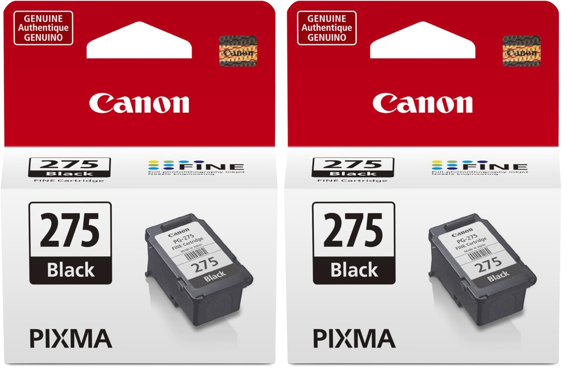 Canon PG-275 Genuine Black Ink Cartridge, Compatible with TS3520/3522, TR4720/4722, TS3720/3722, (Pack of 2)