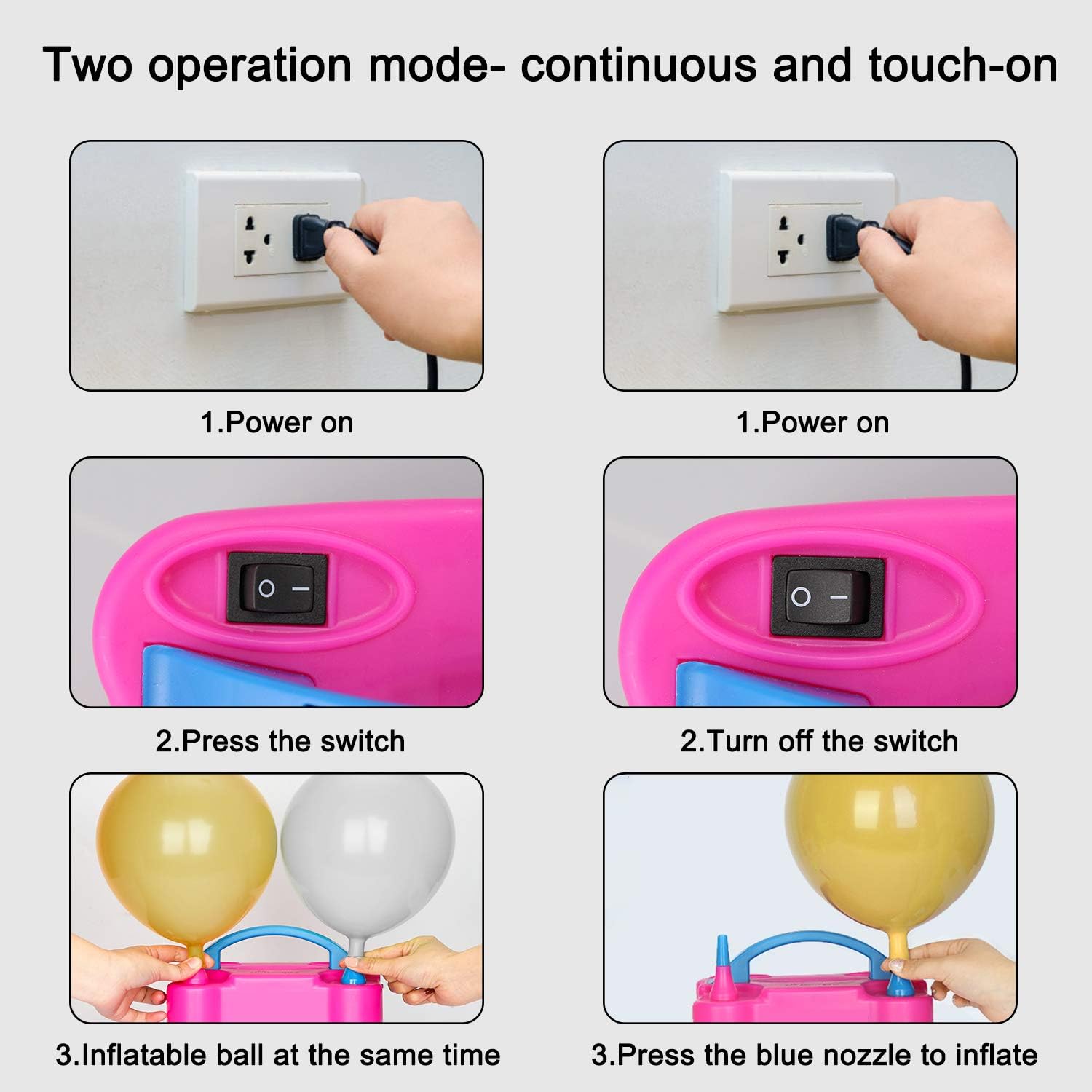 160 Pcs Balloon Pump KINBON Electric Portable Dual Nozzle Electric air Balloon Blower Pump, Electric Balloon Inflator for Party Birthday Wedding Festival(Rose Red 110V 600W): Toys & Games