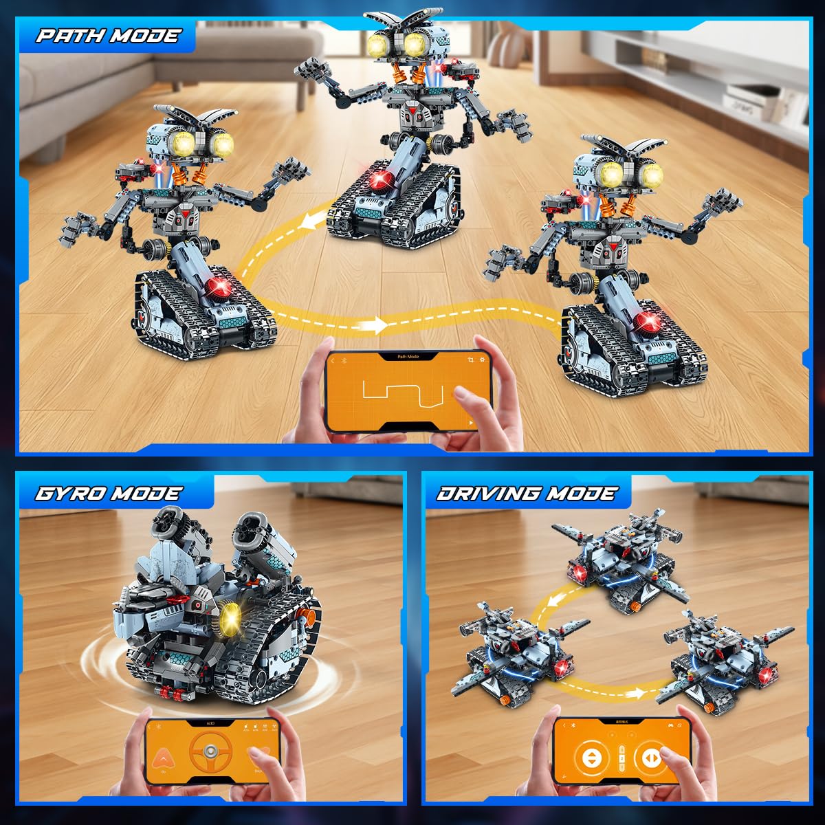 INSOON Technik Roboter Bauspielzeug mit Lichtern, 5-in-1 Roboter Klemmbausteine mit APP-& Fernbedienung, RC Panzer Bausteine 795 Stück, Lernspielzeug Geschenk für Kinder Jungen Mädchen ab 8 Jahren+ 6