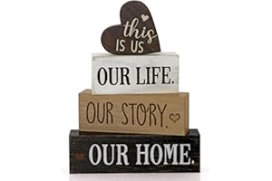Alynsehom 4Pcs Wooden Heart Tabletop Decor Farmhouse Tiered Tray Valentine's Decoration Rustic Wood Block Sign Gift Home Cent
