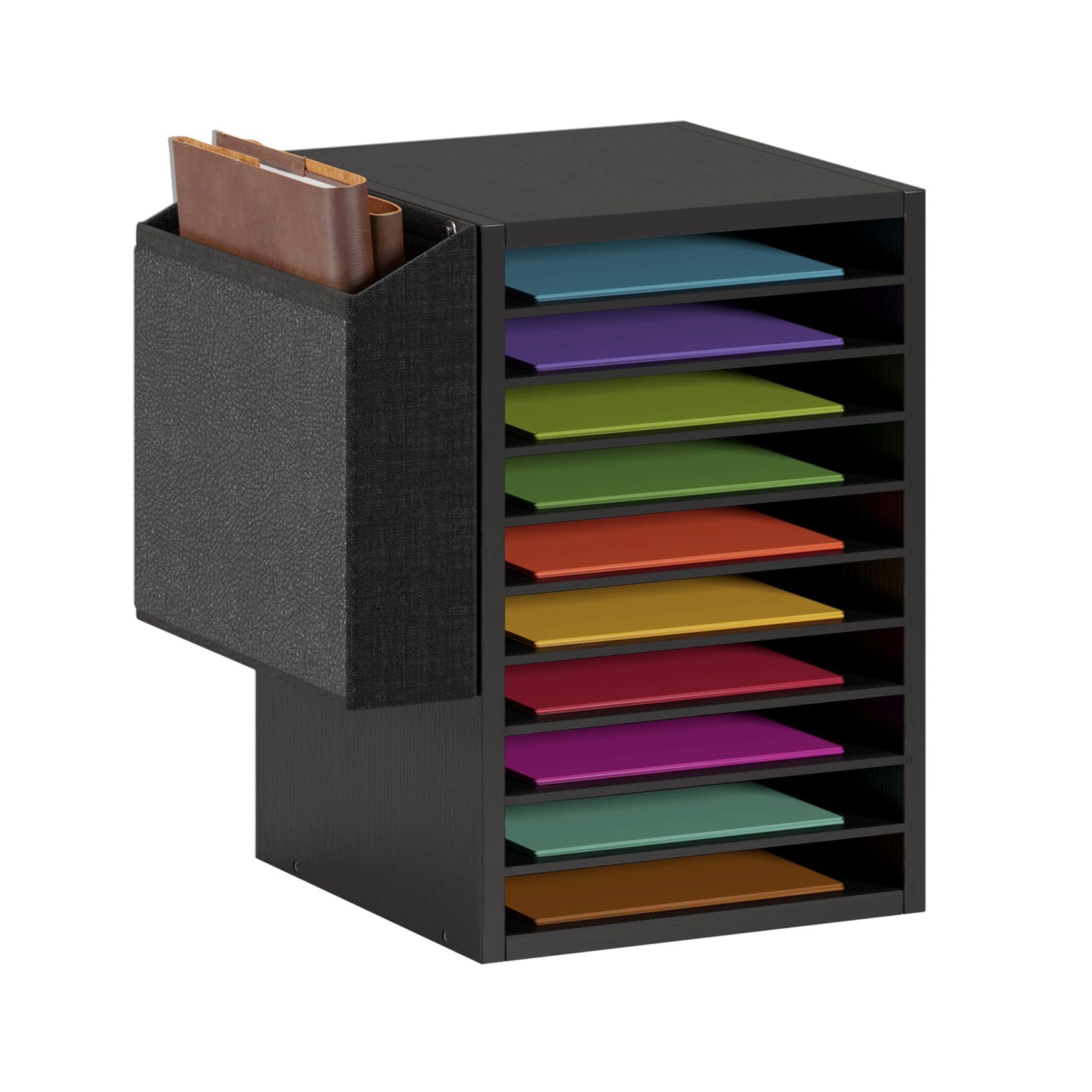 Photo 1 of Unionly, Office Mail Sorter, Wooden Paper Organizer With Storage Bag, 10 Tier Adjustable Classroom Mailbox, Removable Classroom Organization, Teacher Desk Organization for Office, Study, Black