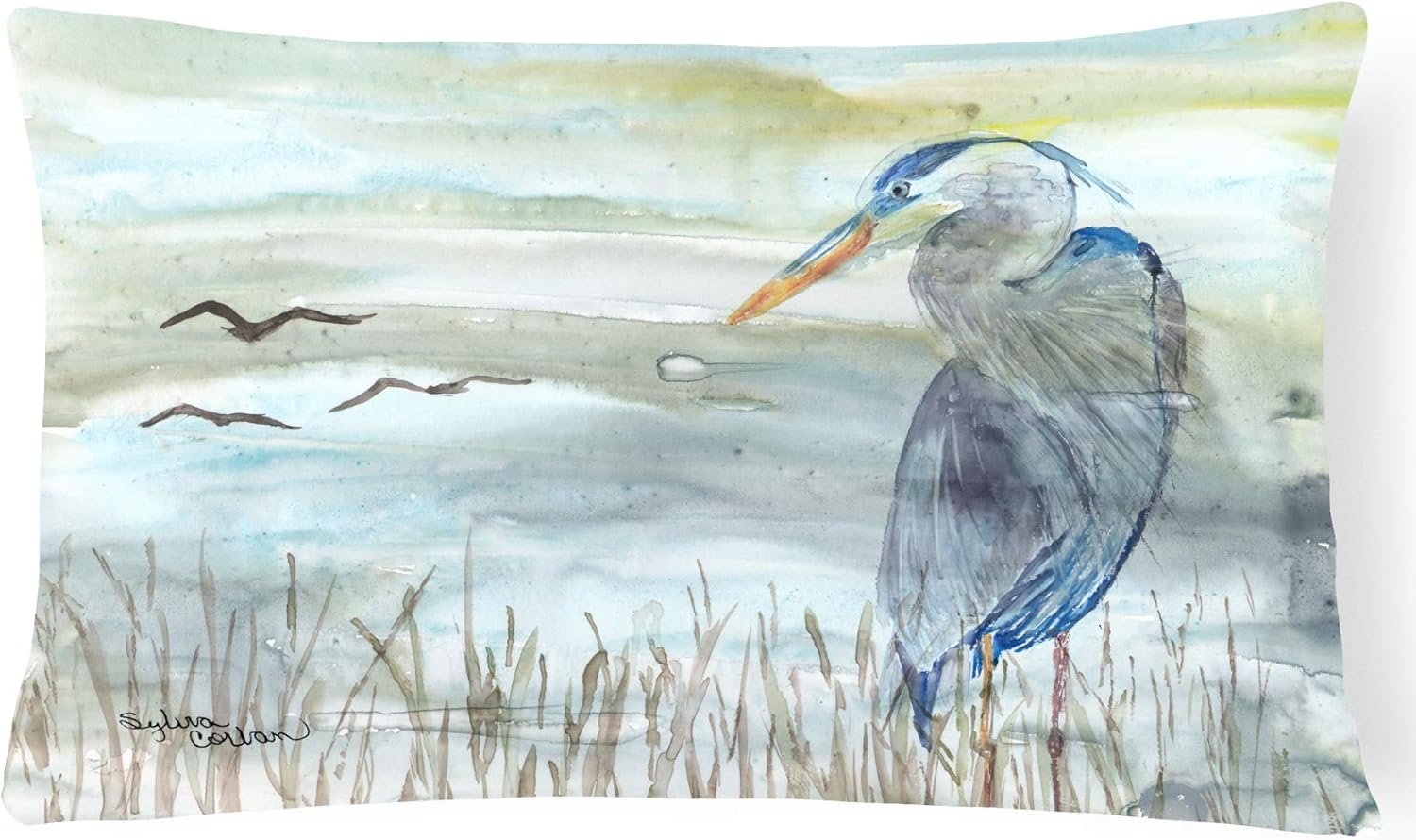 Caroline's Treasures SC2007PW1216 Blue Heron Watercolor Canvas Fabric Decorative Pillow, 12H x16W, Multicolor