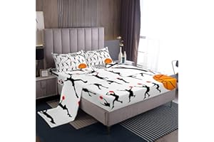 Basketball Print Bedding Sheet Sports Theme Bedding Set for Kids Boys Girls Teens 3D Ball Bed Sheets Breathable Gift for Bask