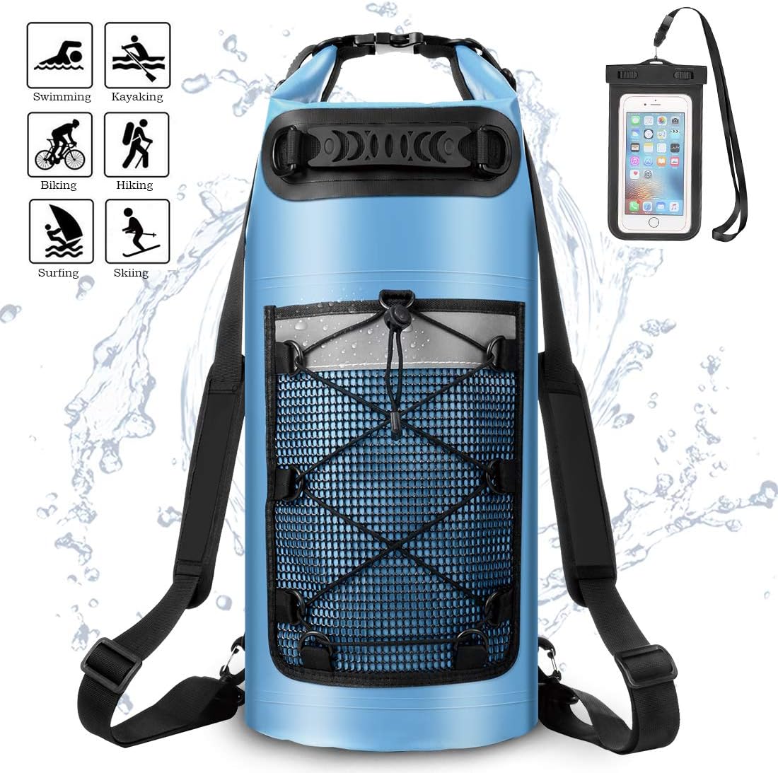 ALEENUN Waterproof Dry Bag - Roll Top Dry Backpack Floating Sack 10L/20L/30L with Water Resistant Phone Case for Beach, Kayaking, Rafting, Boating, Swimming, Fishing, Hiking, Birthday Gift