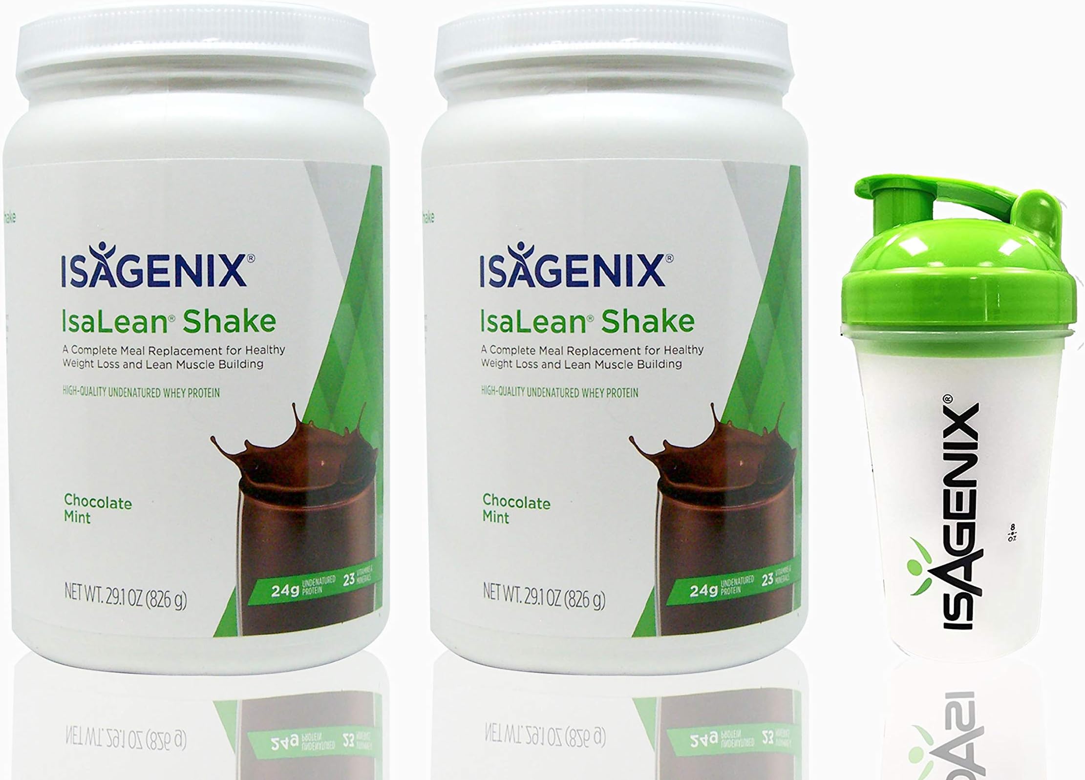 Isagenix Isalean Chocolate Mint Shake 29.1oz Canisters & BONUS shaker bottle(2 Pack)