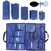 Dixie EMS Aneroid Sphygmomanometer Kit, Manual Blood Pressure Monitor Set with 5 Cuffs for Infant, Child, Adult, Large Adult, Thigh, &amp; Carrying Case &ndash; Blue