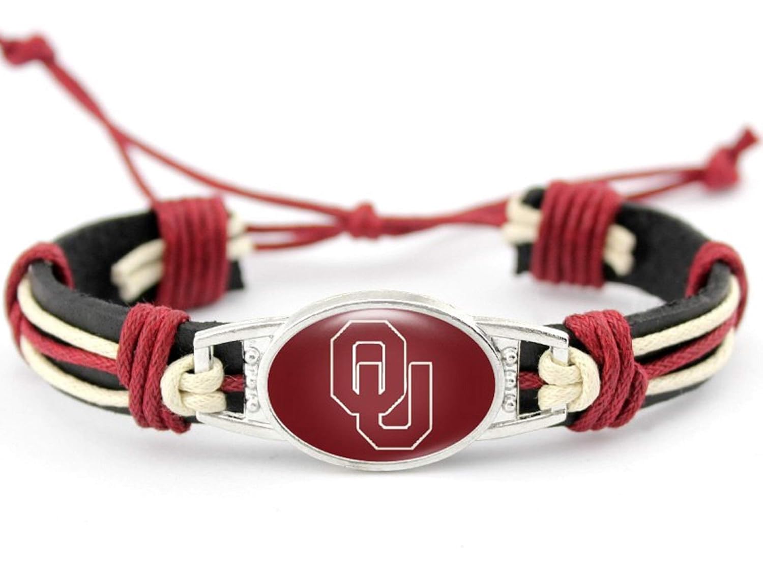 BAS Oklahoma Sooners Real Leather Adjustable Cord Tie 7 inches to 10 inches