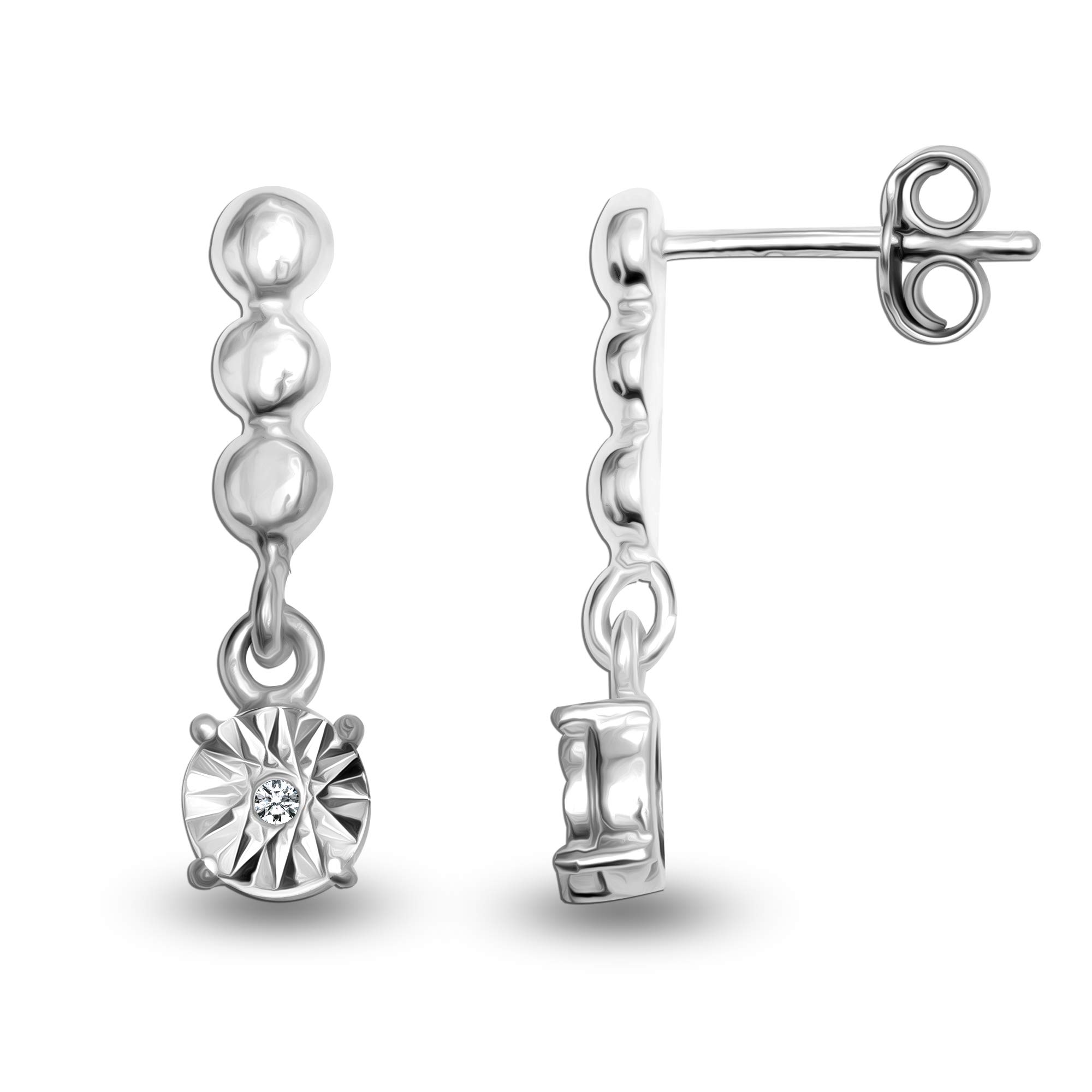 LeCalla 925 Sterling Silver Diamond Drop Earrings Jewelry | 0.01 Carat Diamond Drop Stud Earrings for Women