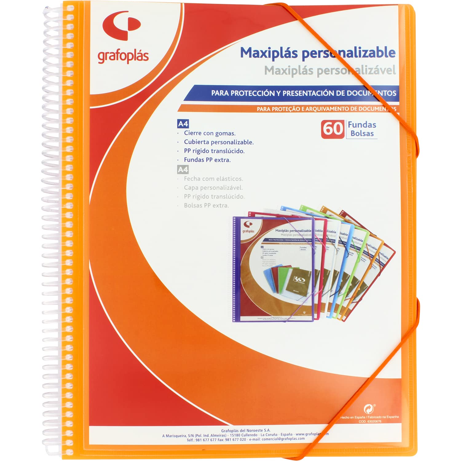Grafoplás 39846052 Custom Maxiplas Binder with Spiral, 60 Covers, Orange, 30.8 x 24 x 22