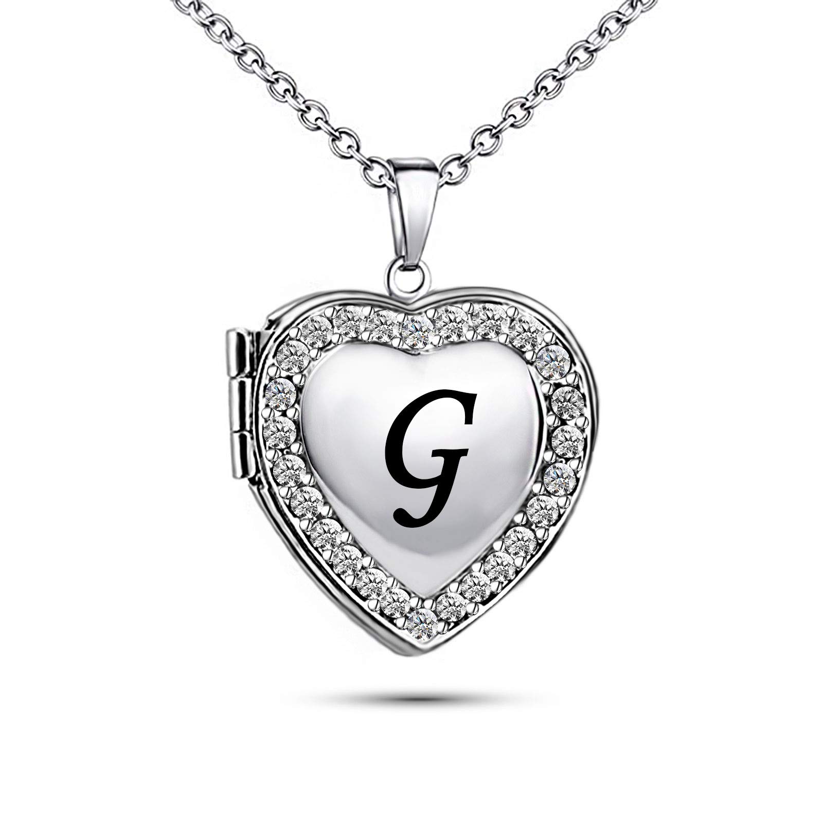 KunBead Jewelry Baby Love Heart Locket Pendant Necklace Sale Cheap Personalized Name Letter G Initial Necklace Silver