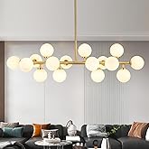 Wndtu Modern Gold Chandelier Rectangle Pendant Light Sputnik Chandeliers Hanging Light Fixture 16-Light