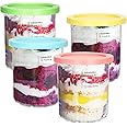 RYSIMWU For Ninja Creami Deluxe Pints and Lids 4 Pack, NC500 NC501 Ice Cream Pint fit for Ninja Delux Ice Cream Maker, 24 oz. food container for Ninja Creami Deluxe (Blue,Pink,Yellow,Green)