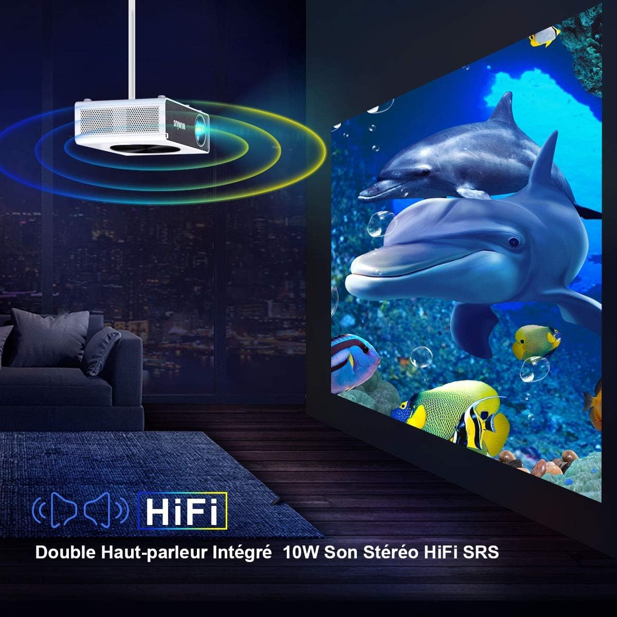 5G WiFi Projector, WiMiUS 4K Video Projector Native 1920x1080 LED