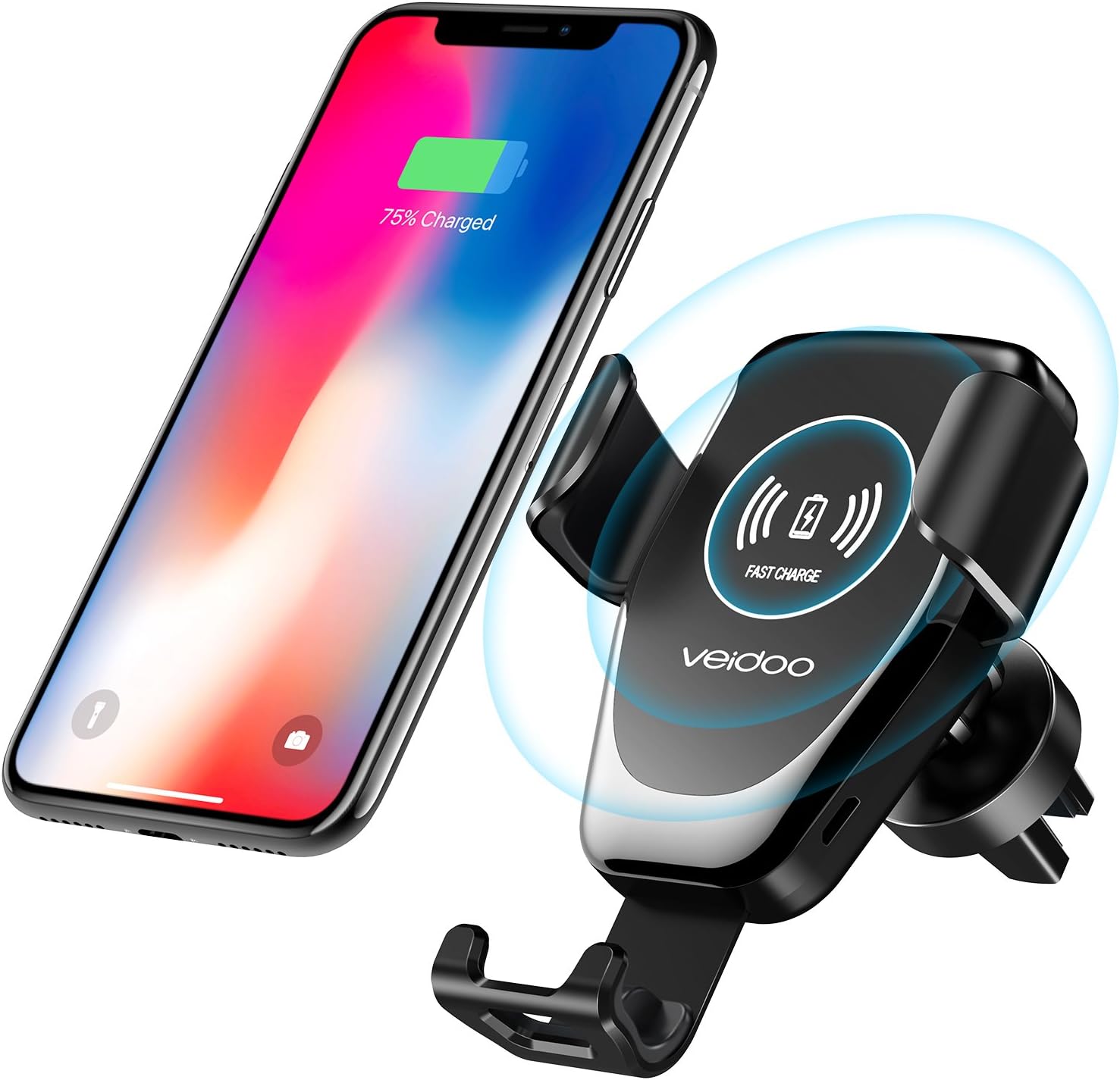 Wireless Car Charger, Veidoo 10W Qi-Certified Gravity Wireless Fast Charge Car Mount Air Vent Phone Holder Compatible with Mobile Phone S7 edge/S8/S10/S9+/Note 9 & Enable Qi Device