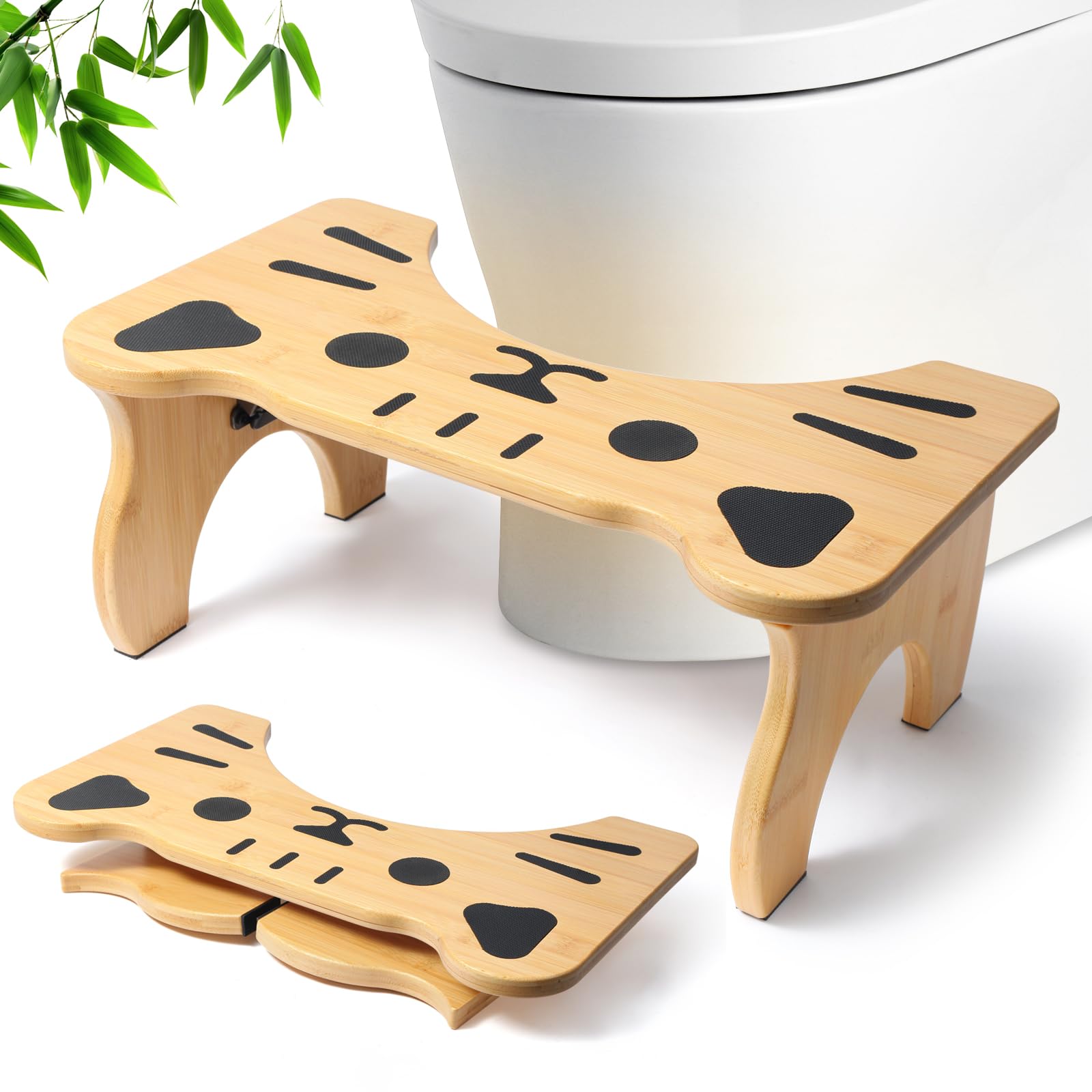 Photo 1 of Bamboo Toilet Stool, 7 in Squatting Potty Stool for Adults, Wooden Toilet Stool Squat Adult, Non-Slip Wood Poop Stool for Bathroom, Foldable Toilet Foot Pooping Steps for Kids, No Assembly Required