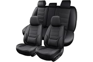 HOOZOOM Leather Car Seat Covers Full Set Waterproof Auto Seat Covers Breathable Seat Protectors Universal Fit for Most Automotive Cars SUV Trucks Van (Black, Full Set)