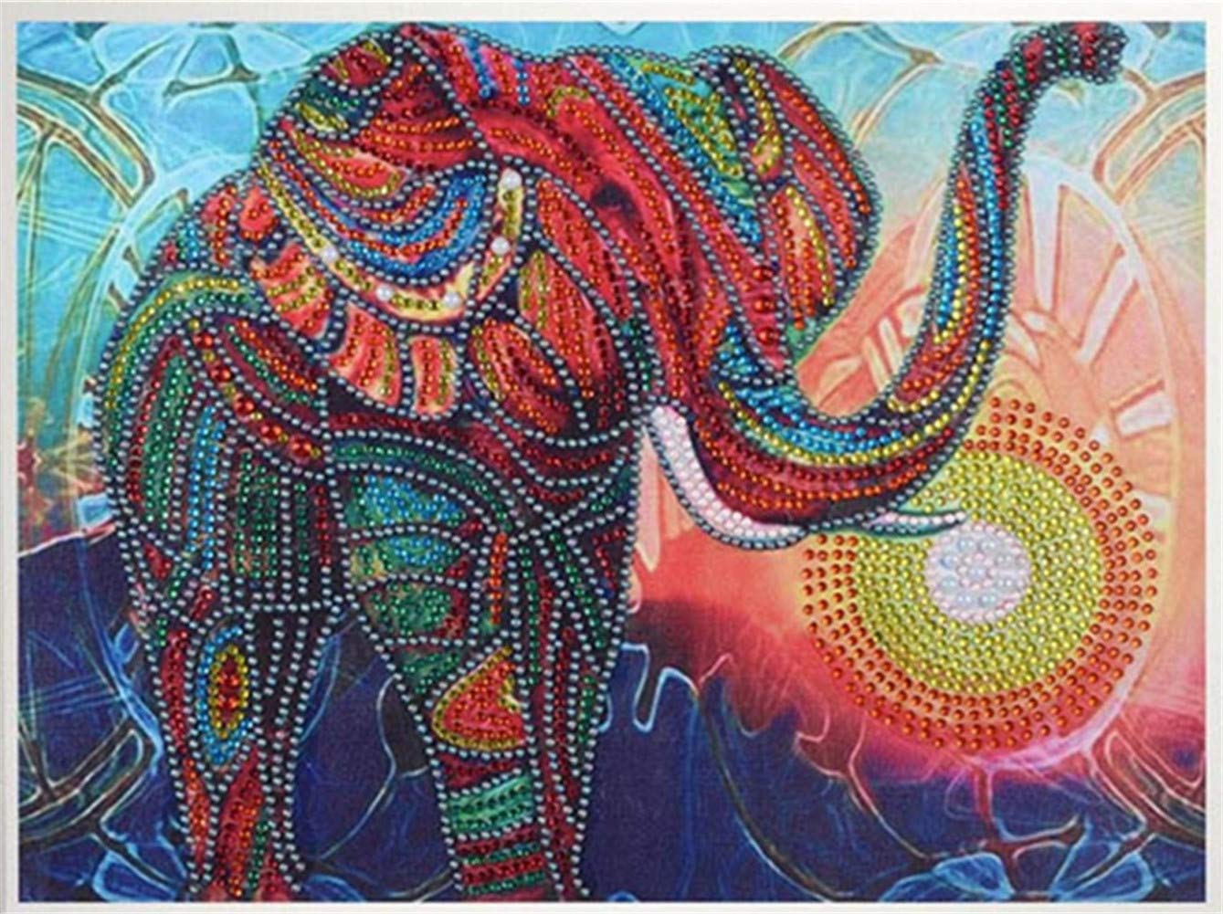 ABEUTY Diamond Painting DIY 5D Special Shape Rhinestones, Colorful Elephant Abstract, Partial Drill Crystal Diamond Art Kits