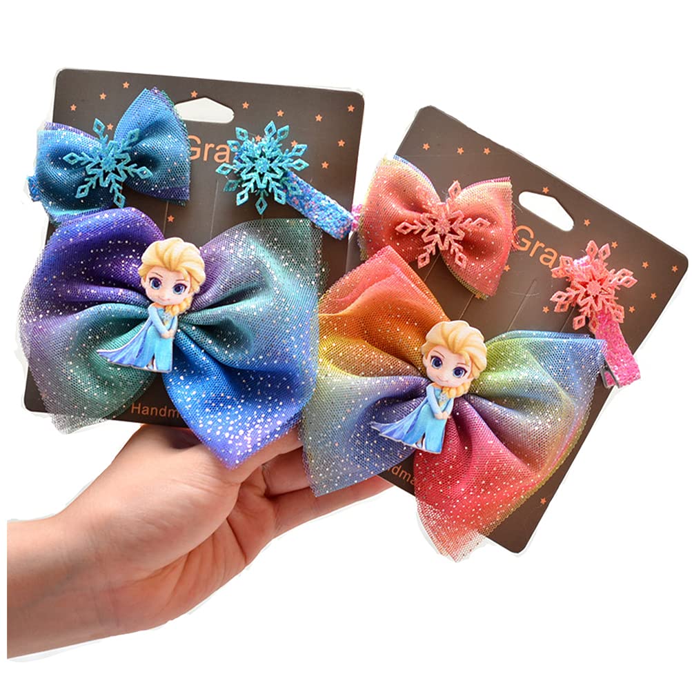 Frozen Princess Hair Clips Girls Hair Accessories Bow Barrettes Clips Glitter Hair Barrettes Accessories Snowflake Barrettes (NO.3)