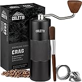 COLETTI Crag Manual Coffee Grinder &mdash; Hand Coffee Grinder &mdash; CNC Burr Precision Hand Grind, Heavy Duty for Travel, Camping, Hiking &amp; Adventure &ndash; Includes Brush [Black Coat]