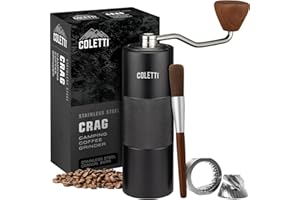 COLETTI Crag Manual Coffee Grinder — Hand Coffee Grinder — CNC Burr Precision Hand Grind, Heavy Duty for Travel, Camping, Hiking & Adventure – Includes Brush [Black Coat]