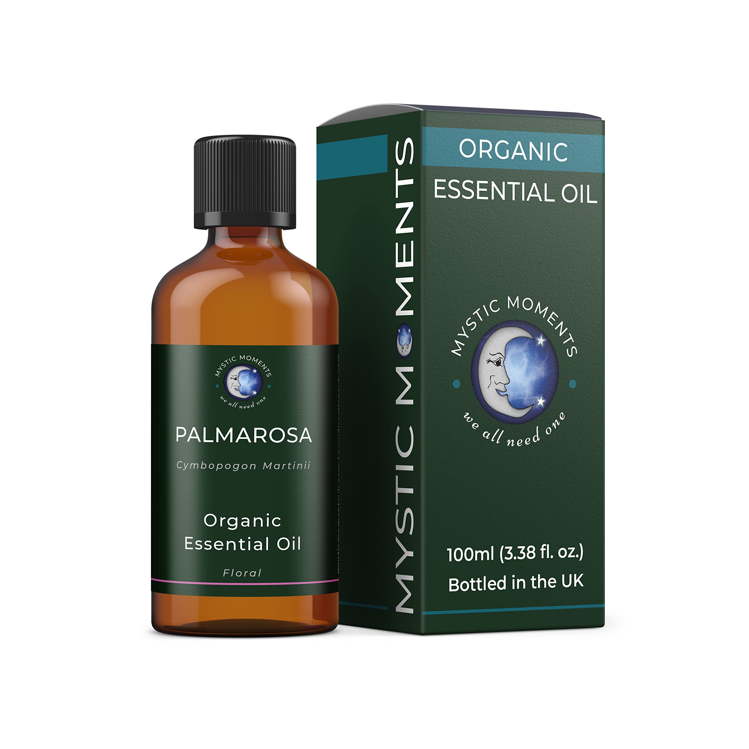 Mystic Moments | Organic Palmarosa Essential Oil (Cymbopogon martinii) 100ml | Soft Floral Rose-Like Aroma | Balancing Home Ambience | Aromatherapy & DIY Blends