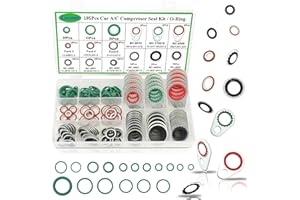 Lucstar 195PCS A/C Seal Kit,AC O Ring Assortment Kit, AC Gasket Seal Kit, Automotive Replacement Air Conditioning Compressors Port Sealing Washers,R 134a Refrigerant for AC Valve Core