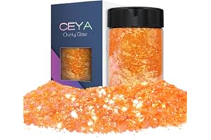 Ceya Chunky Glitter，4.9oz/ 140g Fluorescent Orange Craft Glitter Powder 1/128” 0.008” 0.2mm Iridescent Nail Glitter for Epoxy Resin DIY Craft Tumblers Painting Scrapbooking Christmas Decor