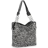 ZZFAB Laser Cut Rhinestone Purse Double Chain Handle Bling Purse Pewter