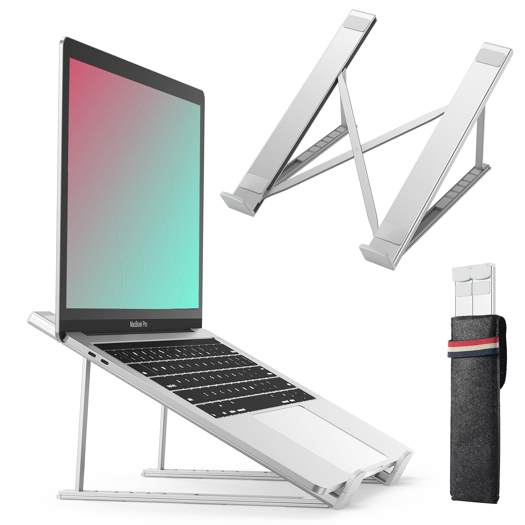 BHHB Laptop Stand, 6 Levels Height Adjustable, Foldable & Ventilated Aluminium, Compatible with Laptops (9-17 inches), Tablets, iPads, Phones