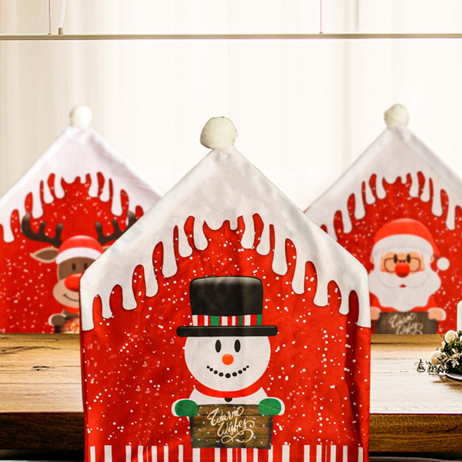 Christmas Chair Covers Set of 3 Dining Room Chair Slipcovers 18.5”x22.5 Office Chair Cover Xmas Chair Back Covers for Hotel Ceremony Banquet Wedding Party Christmas Decorations Indoor: Kitchen & Dining