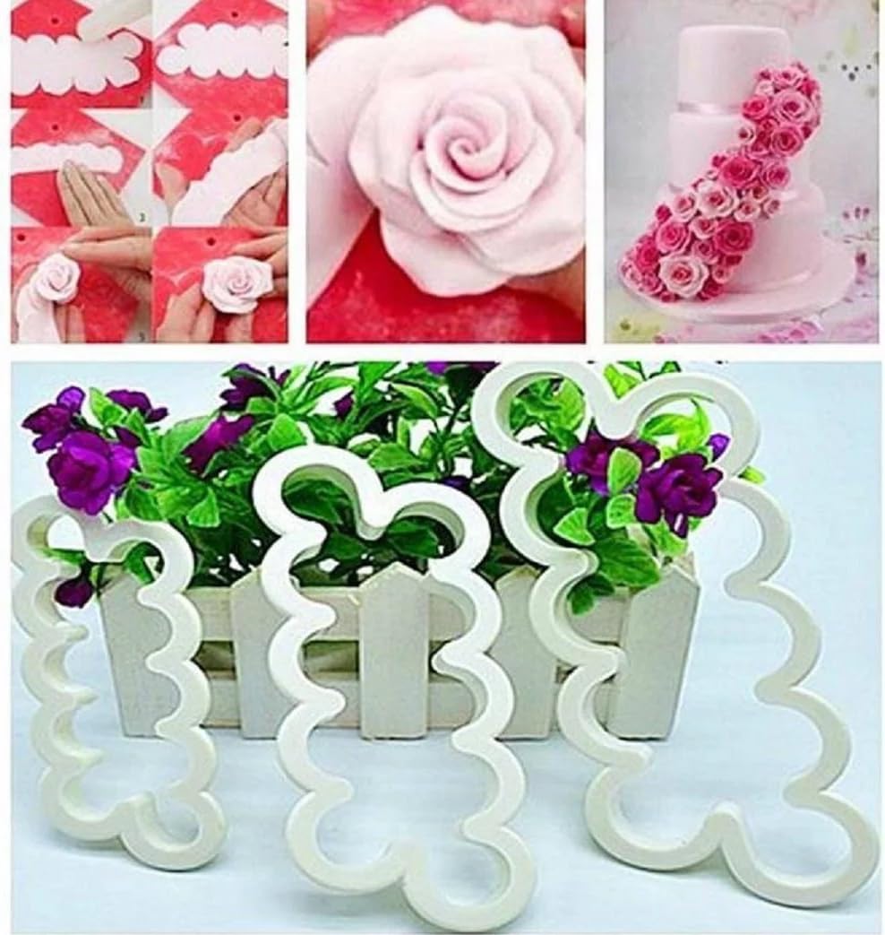 UMCOOKRE 3 Size 3D Cookie Fondant Cake Decorating Mold Rose Flower Cutter Mould