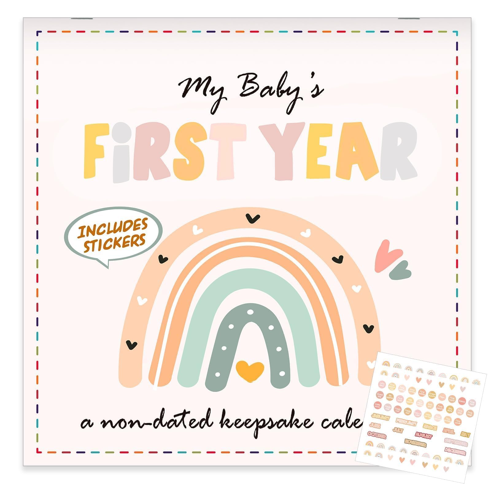 Boho Rainbow Baby's First Year Calendar with Stickers Boho 1st Year Tracker First Year Book Baby First Year Milestones Newborn Baby Memory Calendar Keepsake for Baby Girl or Boy