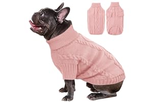 ALAGIRLS Classic Pullover Dog Sweaters Cat Clothes for Boys Girls, Thick Breathable Dog Coat Puppy Sweaters, Pink Turtleneck Knitwear Dog Sweaters for Medium Large Dogs, DustyRose L