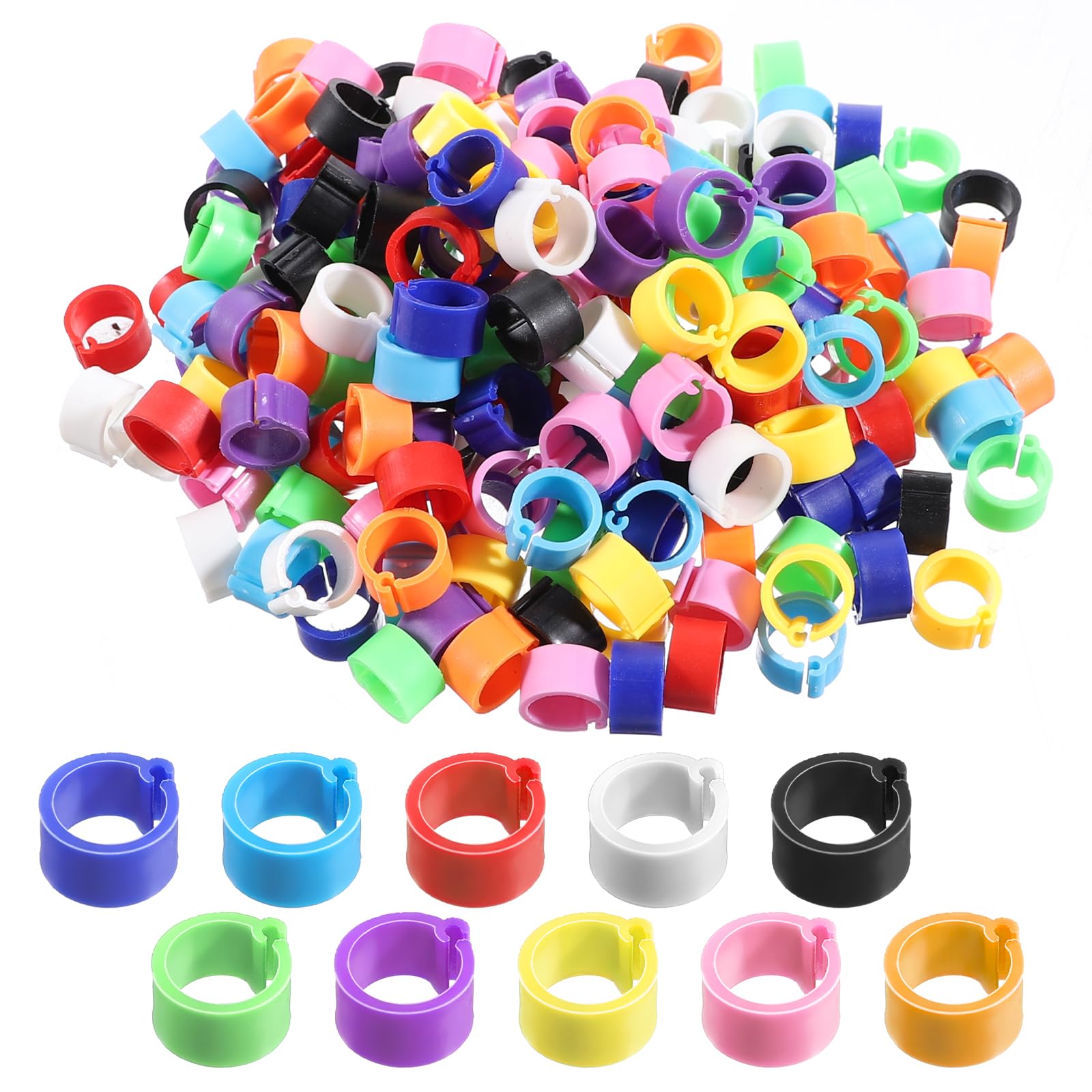 Photo 1 of BOHUIZ 200Pcs 8mm Bird Leg Rings, 10 Colors Bird Identification Leg Bands Clip On Leg Rings for Chicks, Bantam Finch, Dove, and Small Birds Poultry Tags