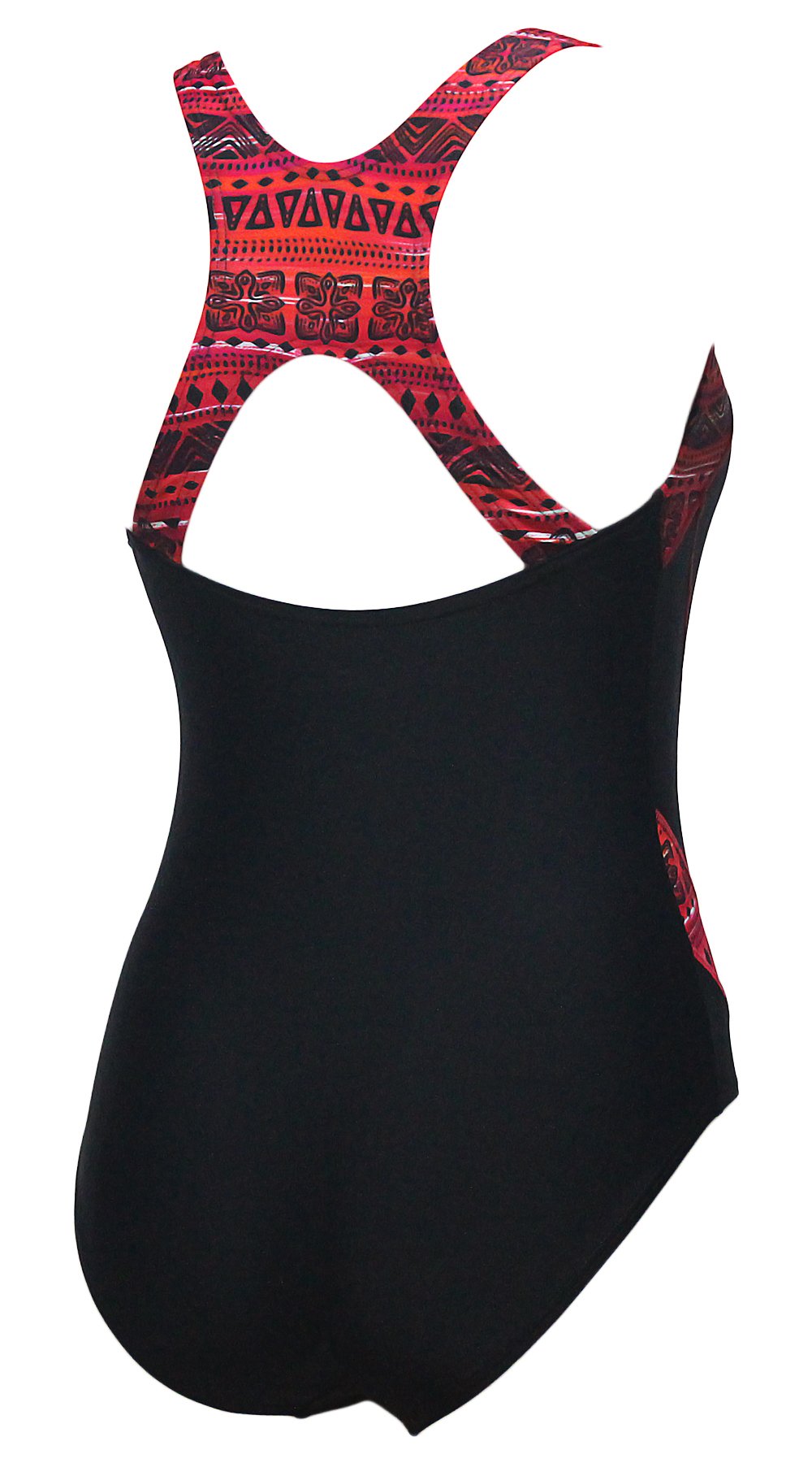 Agreya Women\'s Retro High Cut Low Back A Bathing Suit and Swimsuit (Black-Red, L)