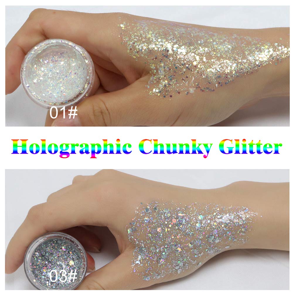 Chunky Body Hair Glitter Gel, Liquid Glitter Eyeshadow Body Gel Festival Glitter Cosmetic Face Hair Nails Makeup Long Lasting Sparkling (2)