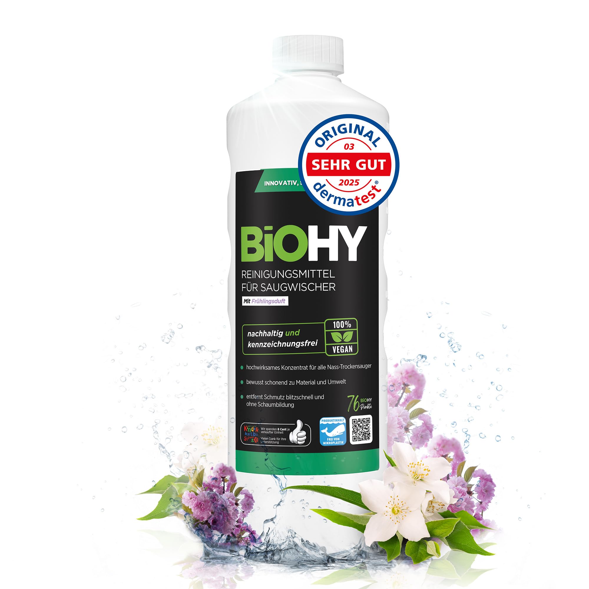 BiOHY Reinigungsmittel für Saugwischer mit Frühlingsduft (1l Flasche) | 1:200 Konzentrat für alle Nass-Trockensauger & Waschsauger | Für Fliesen, PVC, Parkett, Laminat & Teppich | Schaumarm