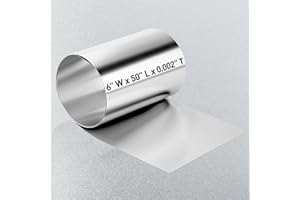 MTJSWXSY Stainless Steel Shim Stock, 304 Stainless Steel Foil Plate Thin Metal Sheet Strip Shim Roll for Crafts, Electronic Equipment, Full Hard Temper, 50" Long x 6" Wide x 0.002" Thick