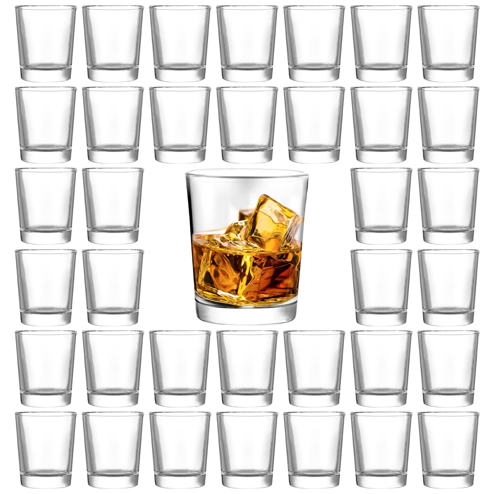 GBACHOOSE Set of 36 Shot Glasses, 25ml Classic Shot Glass with Heave Base, Clear Shot Cups Round Set for Cocktail Vodka Whisky