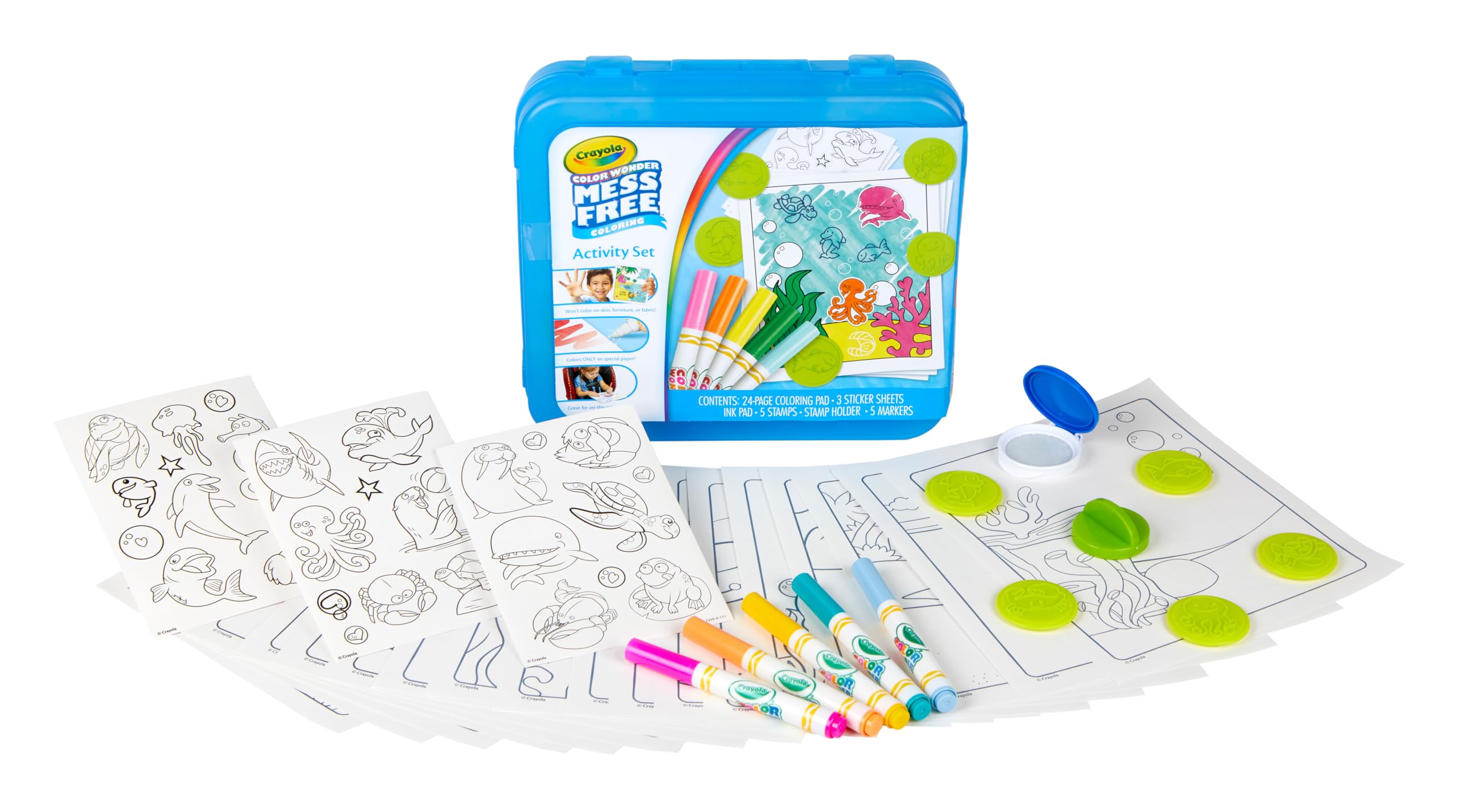 Crayola Color Wonder Mess Free Coloring Activity Set (30+ Pcs), Holiday & Christmas Gift for Toddlers, Travel Art Kit with Markers, Stamps, and Stickers, Ages 3+