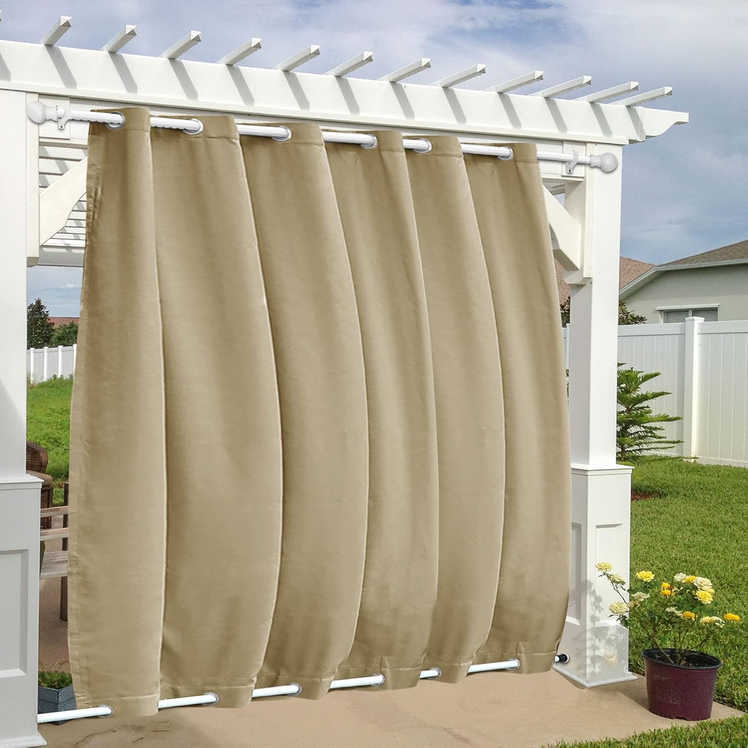 Outdoor Curtains - Fcosie Khaki Outdoor Curtains for Patio Waterproof Extra Wide 120 W x 102 L Inch, Rustproof Grommet Canvas Curtains Drapes Shades for House Outside Deck Open-air Dining Home Outdoor Patio, 1 Panel