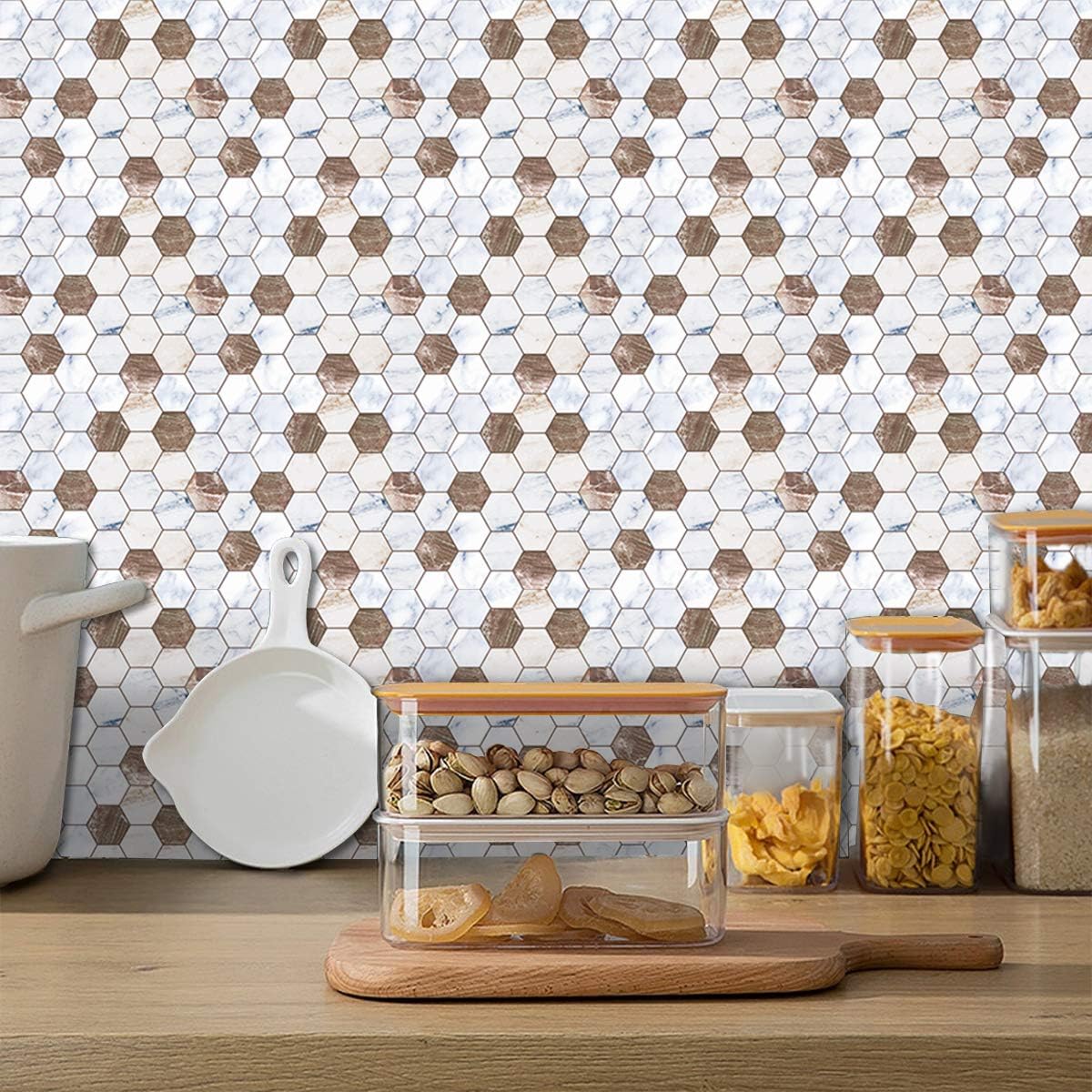 decalmile 20 Piezas Pegatinas de Azulejos 15x15cm Blanco y Marrón