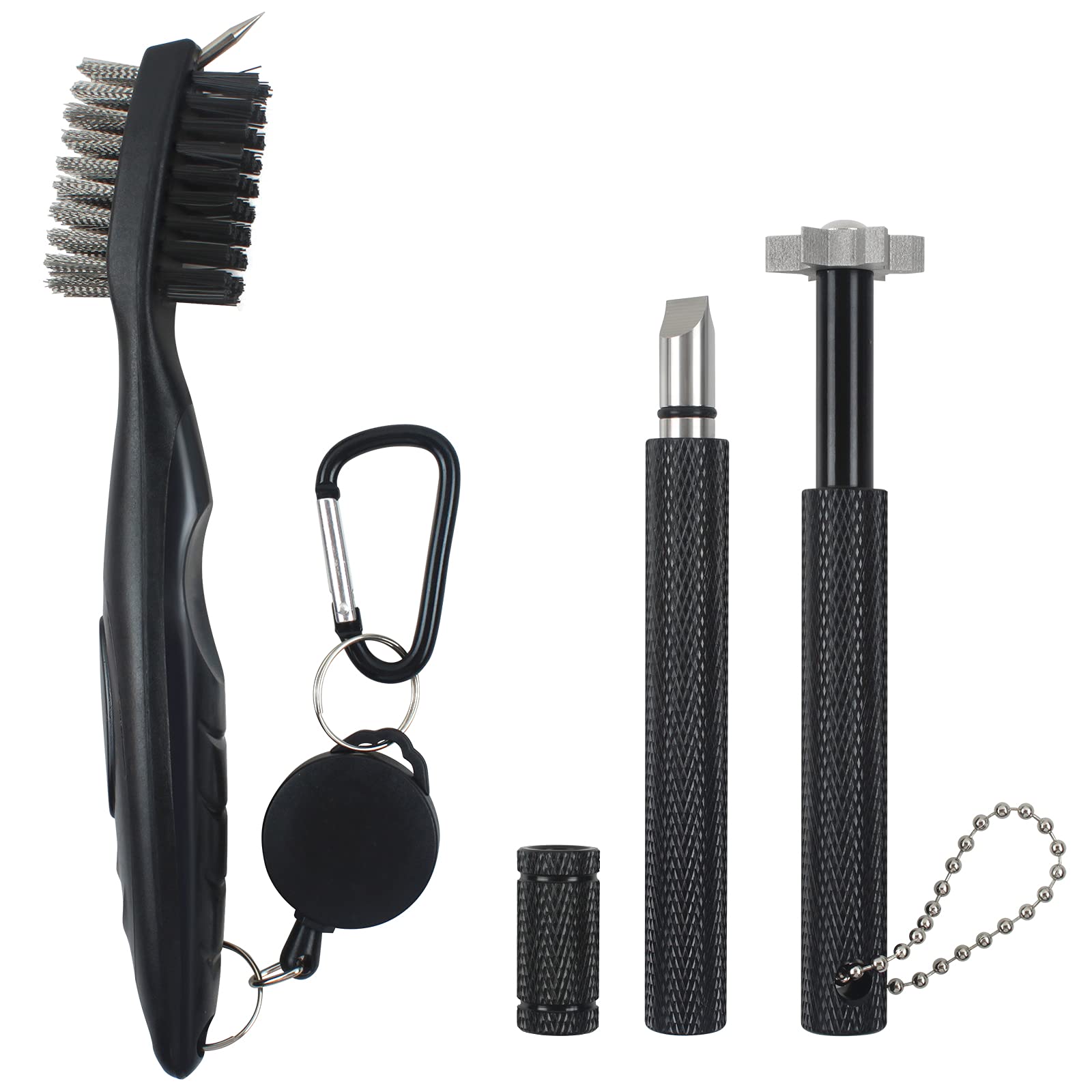VIPMOON Golf Clean Tool Set,Retractable Golf Club Brush and 2 Golf Club Groove Sharpener for U & V-Grooves, Portable Golf Brush Tool Kits for All Golf Irons for Man (Black)