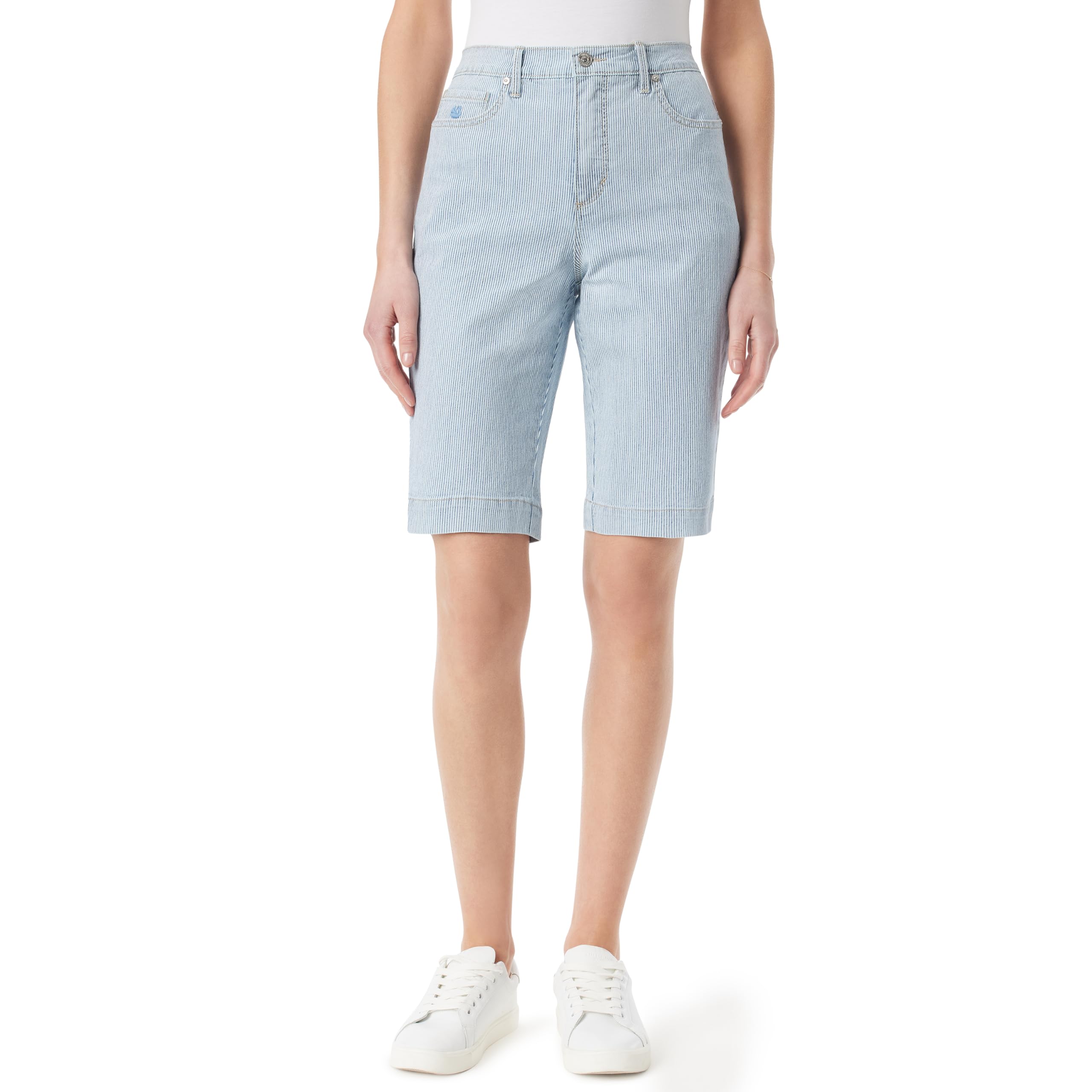Gloria Vanderbilt Women’s Amanda Bermuda High Rise Short Standard, Bahamas Stripe